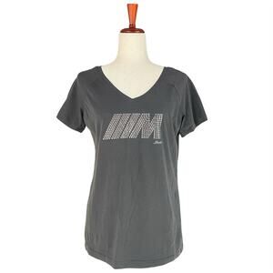BMW Silver-Studded M Logo Women's Dark Gray V-Neck Tee Size L